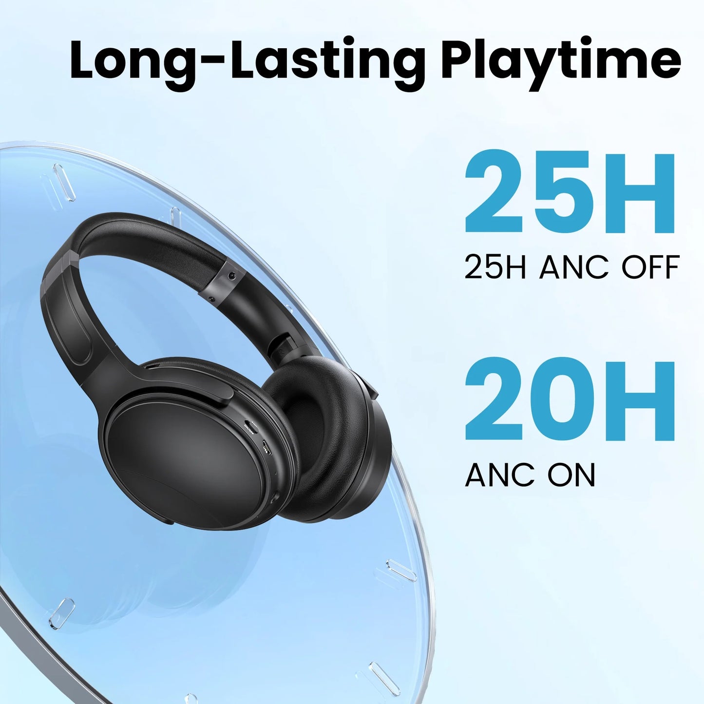 Noise Cancelling Headphones, Wireless Bluetooth Headphones, over Ear Headphones with Microphone, Black, Q8