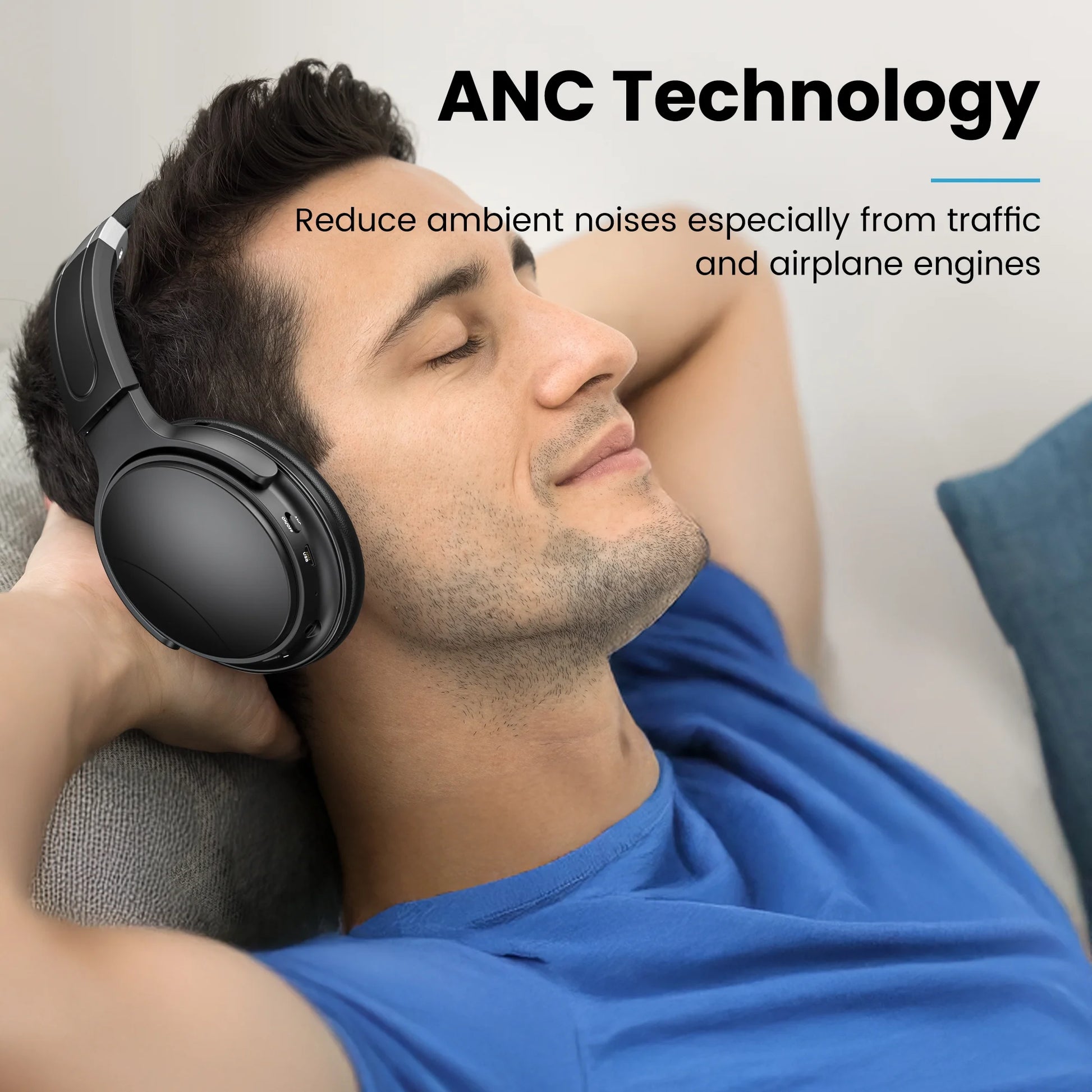 Noise Cancelling Headphones, Wireless Bluetooth Headphones, over Ear Headphones with Microphone, Black, Q8